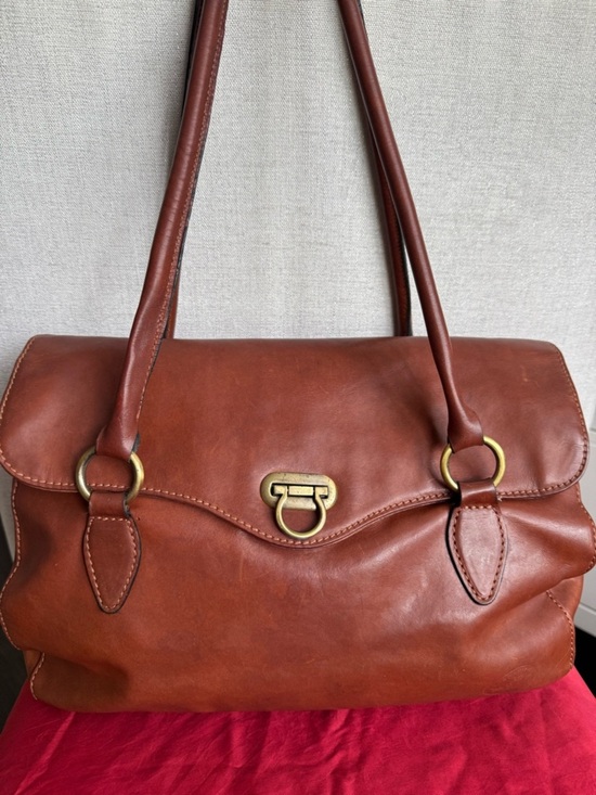 Handbags - Vintage Italian Leather Satchel Bag Toscanino Brown Brass Hardware